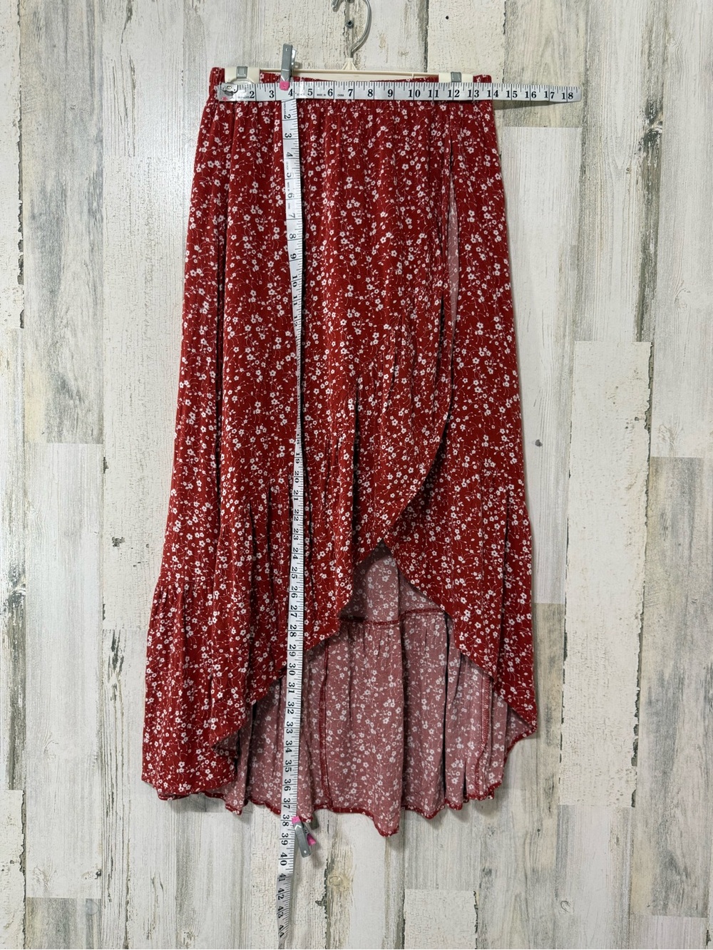 Blue Rain Red Floral Asymmetrical Hi-Low Wrap Skirt - Picture 5 of 11